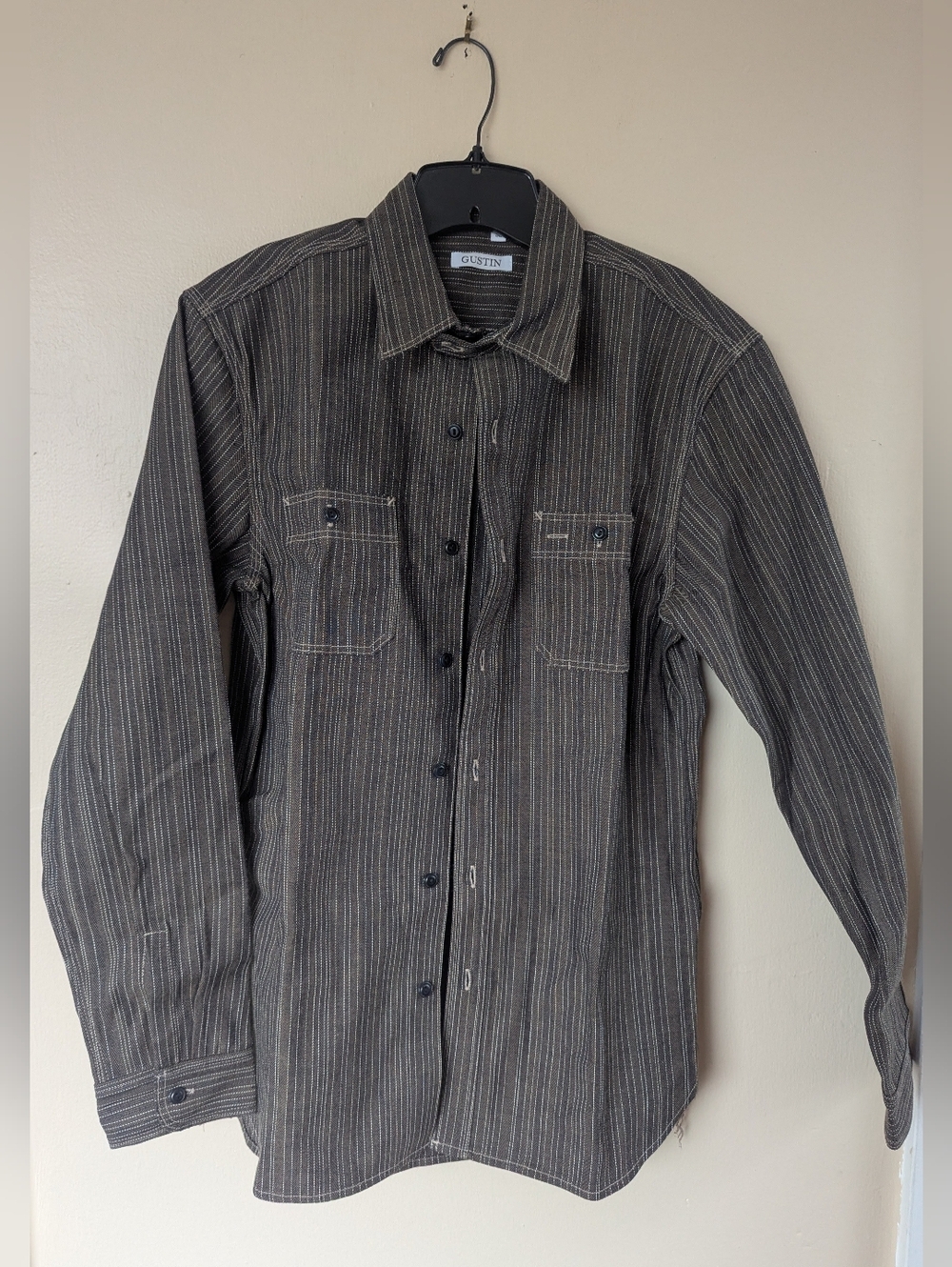 Gustin #8 Japan Wabisabi Workshirt, Brown/Gray & White Striped (SIZE LARGE SLIM) - Picture 3 of 15